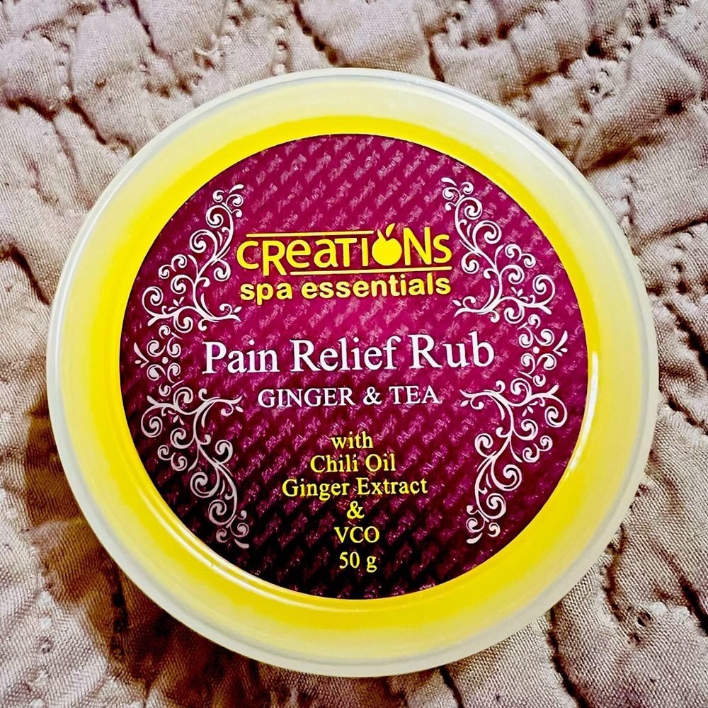 Creations pain relief rub, ginger and tea with chili oil, ginger extract ,vco